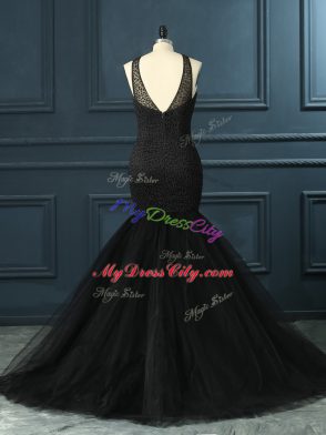 Black Prom Dresses Prom and Party and Military Ball with Beading Scoop Sleeveless Zipper