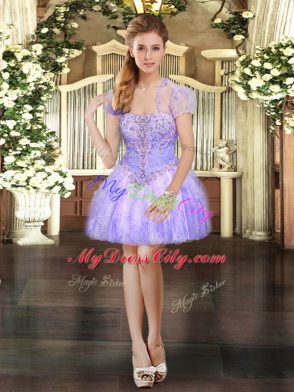 Lavender Three Pieces Beading and Appliques and Ruffles Vestidos de Quinceanera Lace Up Tulle Sleeveless Floor Length