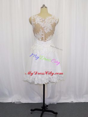 Suitable Sleeveless Tulle Mini Length Zipper Wedding Gown in White with Beading and Lace