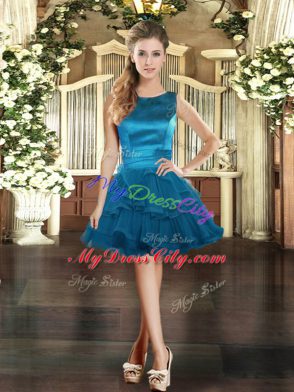 Fabulous Teal Tulle Lace Up Scoop Sleeveless Floor Length 15th Birthday Dress Ruffles