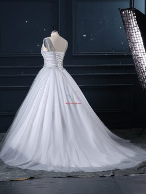 Glittering Grey V-neck Neckline Beading and Appliques Wedding Dress Sleeveless Lace Up