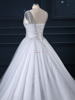 Glittering Grey V-neck Neckline Beading and Appliques Wedding Dress Sleeveless Lace Up