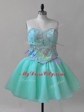 Sweetheart Sleeveless Organza Prom Party Dress Beading and Lace Lace Up