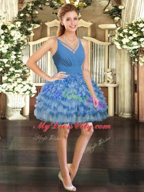 Glittering Blue Sleeveless Organza Backless 15th Birthday Dress for Sweet 16 and Quinceanera