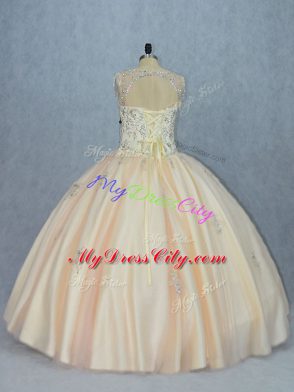 Champagne V-neck Lace Up Beading Sweet 16 Dress Sleeveless