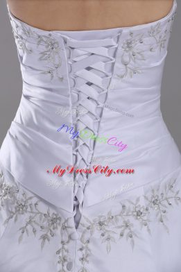 Sophisticated White Sleeveless Taffeta Brush Train Lace Up Wedding Gowns for Wedding Party