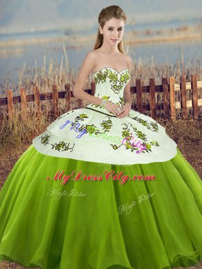 Custom Made Floor Length Olive Green Sweet 16 Dresses Sweetheart Sleeveless Lace Up