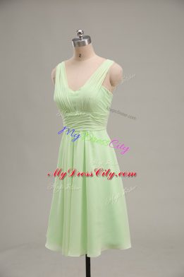 Captivating Yellow Green Chiffon Zipper V-neck Sleeveless Mini Length Ruching