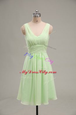 Captivating Yellow Green Chiffon Zipper V-neck Sleeveless Mini Length Ruching