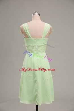 Captivating Yellow Green Chiffon Zipper V-neck Sleeveless Mini Length Ruching