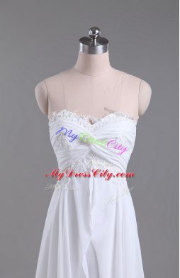 High End White Wedding Dresses Wedding Party with Beading and Lace Sweetheart Sleeveless Brush Train Lace Up