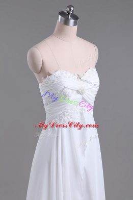 High End White Wedding Dresses Wedding Party with Beading and Lace Sweetheart Sleeveless Brush Train Lace Up