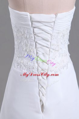 High End White Wedding Dresses Wedding Party with Beading and Lace Sweetheart Sleeveless Brush Train Lace Up