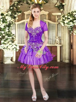 Floor Length Lavender Quinceanera Gowns Organza and Taffeta Sleeveless Beading and Ruffled Layers