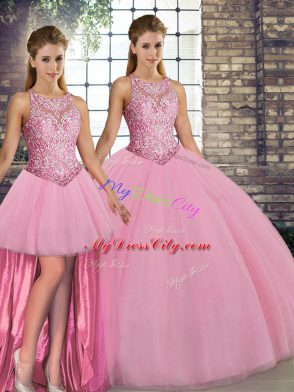 Ideal Sleeveless Embroidery Lace Up Quince Ball Gowns