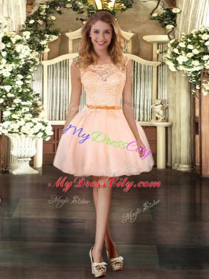 Peach Scoop Zipper Lace 15 Quinceanera Dress Sleeveless