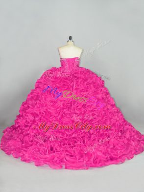 Hot Pink Ball Gown Prom Dress Sweetheart Sleeveless Brush Train Lace Up