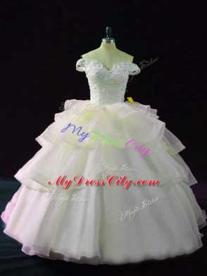 Fine Pink Ball Gowns Beading and Ruffled Layers 15 Quinceanera Dress Lace Up Organza Sleeveless