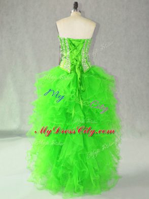 Top Selling A-line Beading and Ruffles Dress for Prom Lace Up Organza Sleeveless High Low