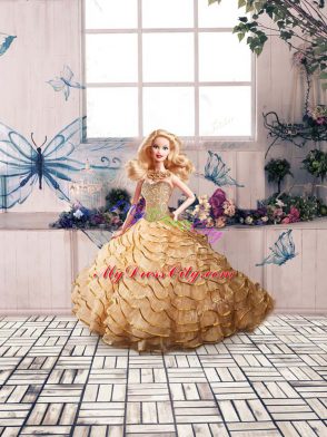 Superior Sweetheart Sleeveless Organza Quince Ball Gowns Beading and Ruffled Layers Brush Train Lace Up