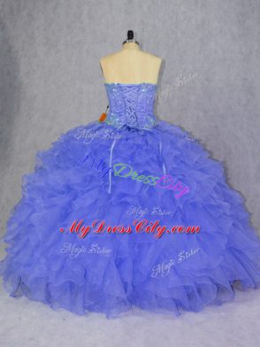 Flirting Purple Sleeveless Floor Length Appliques and Ruffles Lace Up Quince Ball Gowns