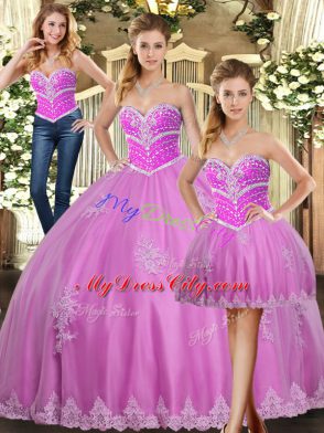 Excellent Sweetheart Sleeveless Sweet 16 Dresses Floor Length Beading and Appliques Lilac Tulle