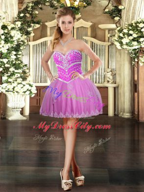 Excellent Sweetheart Sleeveless Sweet 16 Dresses Floor Length Beading and Appliques Lilac Tulle