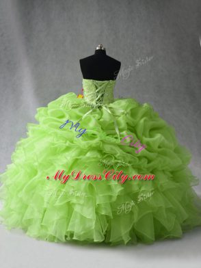 On Sale Organza Sleeveless Floor Length Quinceanera Gown and Beading and Ruffles and Pick Ups