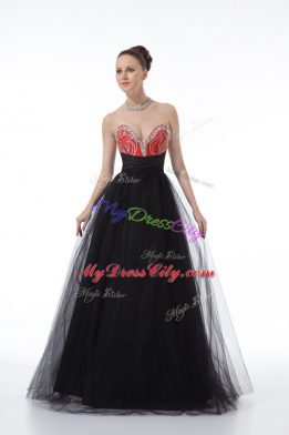 Black Sleeveless Floor Length Beading Zipper Juniors Evening Dress