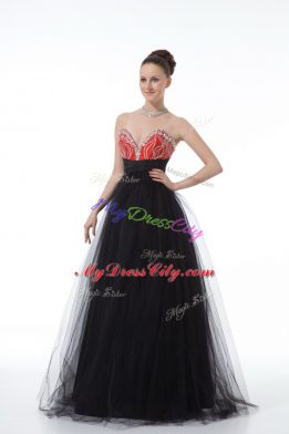 Black Sleeveless Floor Length Beading Zipper Juniors Evening Dress