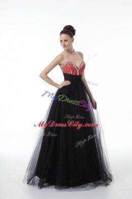 Black Sleeveless Floor Length Beading Zipper Juniors Evening Dress