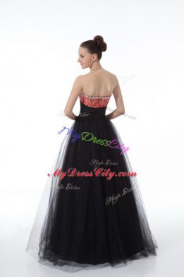 Black Sleeveless Floor Length Beading Zipper Juniors Evening Dress