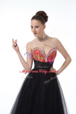 Black Sleeveless Floor Length Beading Zipper Juniors Evening Dress