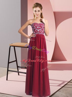 Best Selling Floor Length Empire Sleeveless Wine Red Prom Gown Lace Up