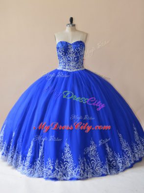 Floor Length Ball Gowns Sleeveless Royal Blue Quinceanera Gown Lace Up