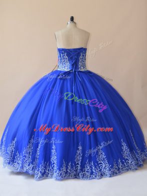 Floor Length Ball Gowns Sleeveless Royal Blue Quinceanera Gown Lace Up