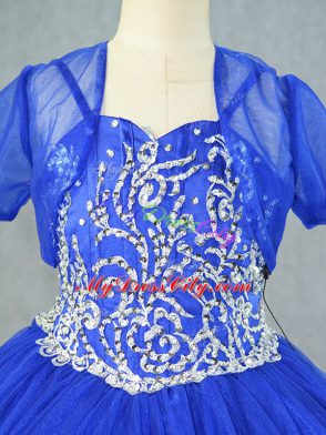 Floor Length Ball Gowns Sleeveless Royal Blue Quinceanera Gown Lace Up