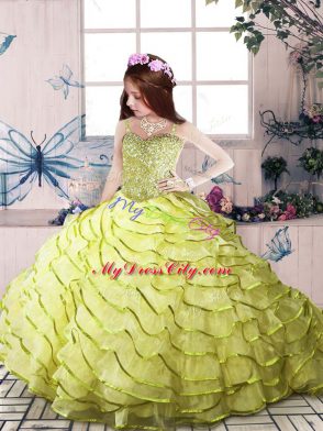 Best Straps Sleeveless Zipper Little Girl Pageant Gowns Yellow Green Organza