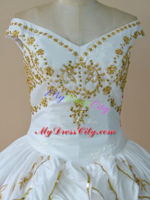 Discount Off The Shoulder Sleeveless Lace Up Quinceanera Gown White Taffeta