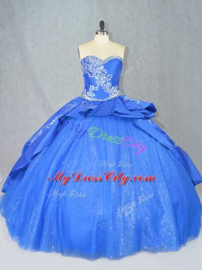 Elegant Blue Sweetheart Lace Up Beading and Embroidery Sweet 16 Dresses Court Train Sleeveless