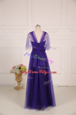 Artistic Tulle Sleeveless Floor Length Damas Dress and Ruching