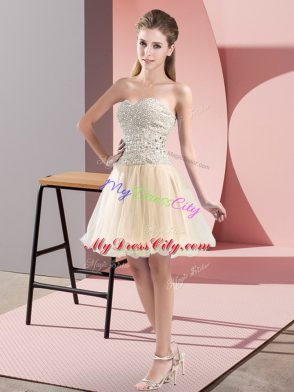 Cute Champagne Zipper Sweetheart Beading Homecoming Gowns Tulle Sleeveless