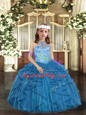 Sleeveless Lace Up Floor Length Beading and Ruffles Little Girls Pageant Gowns