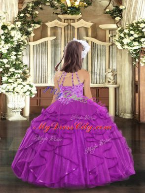 Sleeveless Lace Up Floor Length Beading and Ruffles Little Girls Pageant Gowns