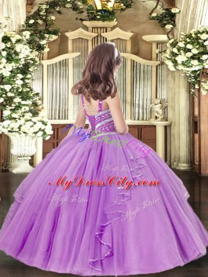 Floor Length Lace Up Girls Pageant Dresses Peach for Party and Sweet 16 and Wedding Party with Beading