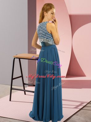 New Arrival Organza Scoop Sleeveless Side Zipper Beading Junior Homecoming Dress in Blue