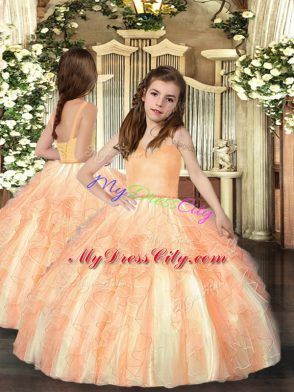 Sexy Orange Sleeveless Beading and Ruffles Floor Length 15th Birthday Dress