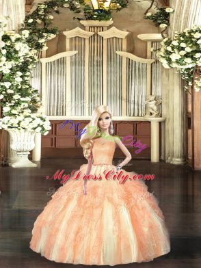 Sexy Orange Sleeveless Beading and Ruffles Floor Length 15th Birthday Dress