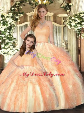 Sexy Orange Sleeveless Beading and Ruffles Floor Length 15th Birthday Dress