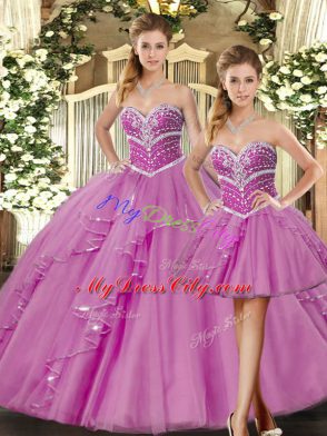 Hot Selling Ball Gowns Sweet 16 Quinceanera Dress Lilac Sweetheart Tulle Sleeveless Floor Length Lace Up